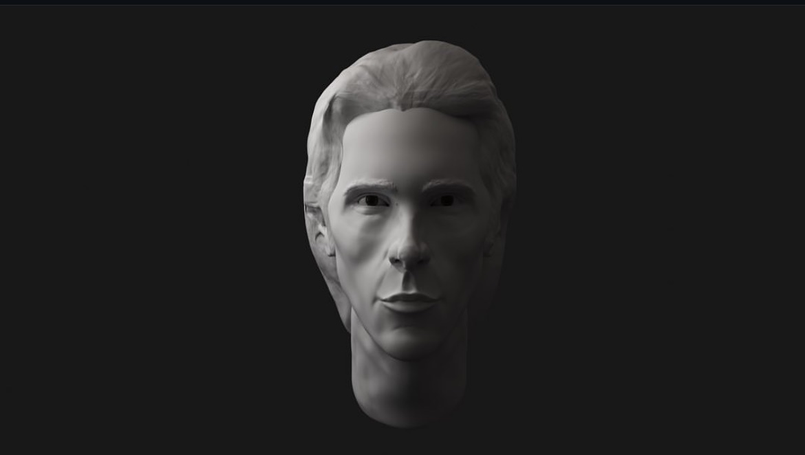 Male head sculpt, front view